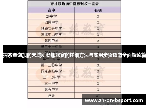 探索查询加的夫城所参加联赛的详细方法与实用步骤指南全面解读篇