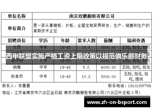 西甲联盟实施严格工资上限政策以规范俱乐部财务